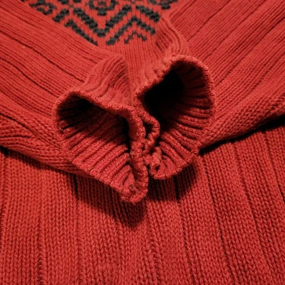 Vintage Eddie Bauer USA Made Red Knit Diamond Pattern Sweater Mens Size L Large - Picture 6 of 7